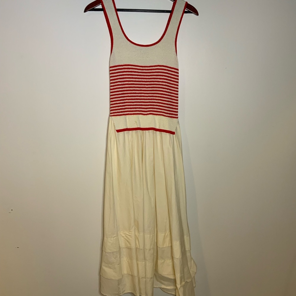 Moon River Red and Cream Striped Midi Dress